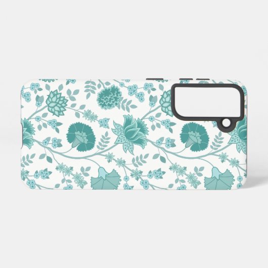 Jacobean Floral Big Pattern Teals op wit Samsung Galaxy Hoesje (Achterkant horizontaal)