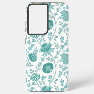 Jacobean Floral Big Pattern Teals op wit Samsung Galaxy Hoesje