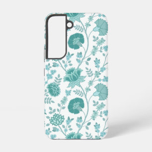 Jacobean Floral Big Pattern Teals op wit Samsung Galaxy Hoesje
