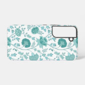 Jacobean Floral Big Pattern Teals op wit Samsung Galaxy Hoesje (Achterkant horizontaal)