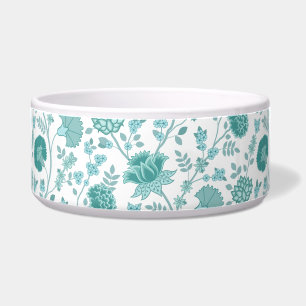 Jacobean Floral Big Pattern Teals op wit Voerbakje
