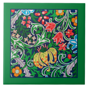 Jacobean Floral Borderin in Emerald Green Tegeltje