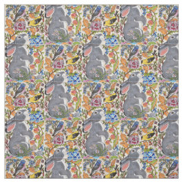 Jacobean Floral Bunny Rabbit Birds Designer Fabric Stof