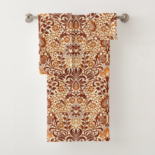 Jacobean Floral Damask, Beige en Chocolate Brown Bad Handdoek (Insitu)