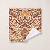 Jacobean Floral Damask, Beige en Chocolate Brown Bad Handdoek (Wasdoekje)