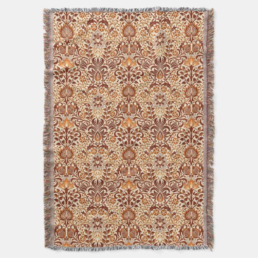 Jacobean Floral Damask, Beige en Chocolate Brown Deken (Voorkant Verticaal)
