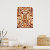 Jacobean Floral Damask, Beige en Chocolate Brown Poster (Keuken)