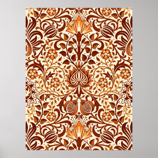 Jacobean Floral Damask, Beige en Chocolate Brown Poster (Voorkant)