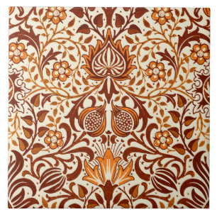 Jacobean Floral Damask, Beige en Chocolate Brown Tegeltje