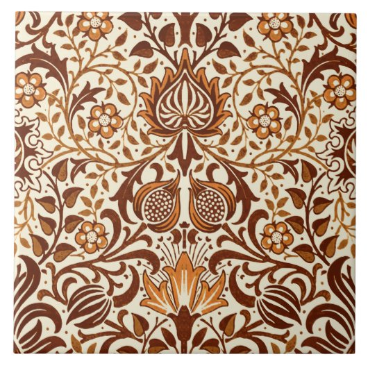 Jacobean Floral Damask, Beige en Chocolate Brown Tegeltje (Voorkant)