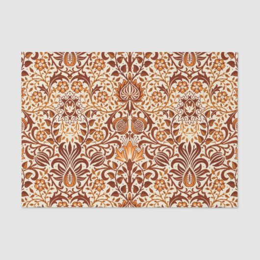 Jacobean Floral Damask, Beige en Chocolate Brown Tissuepapier (Voorkant)