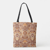 Jacobean Floral Damask, Beige en Chocolate Brown Tote Bag (Achterkant)
