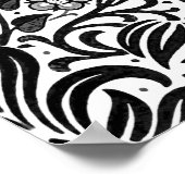 Jacobean Floral Damask, Black, White en Gray Pos Poster (Hoek)
