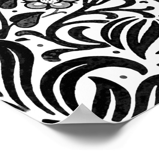 Jacobean Floral Damask, Black, White en Gray Pos Poster (Hoek)