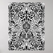 Jacobean Floral Damask, Black, White en Gray Pos Poster (Voorkant)