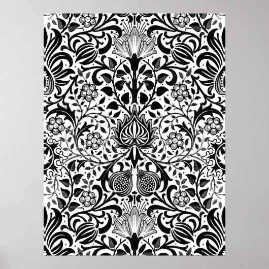 Jacobean Floral Damask, Black, White en Gray Pos Poster (Voorkant)