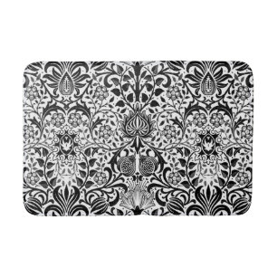 Jacobean Floral Damask, Black, White en Grey Badmat