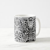 Jacobean Floral Damask, Black, White en Grey Koffiemok (Voorkant rechts)