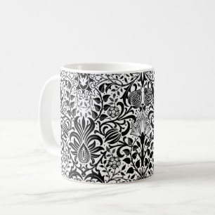 Jacobean Floral Damask, Black, White en Grey Koffiemok