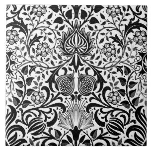 Jacobean Floral Damask, Black, White en Grey  Tegeltje