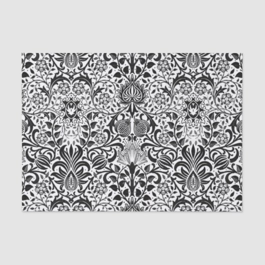 Jacobean Floral Damask, Black, White en Grey Tissuepapier (Voorkant)