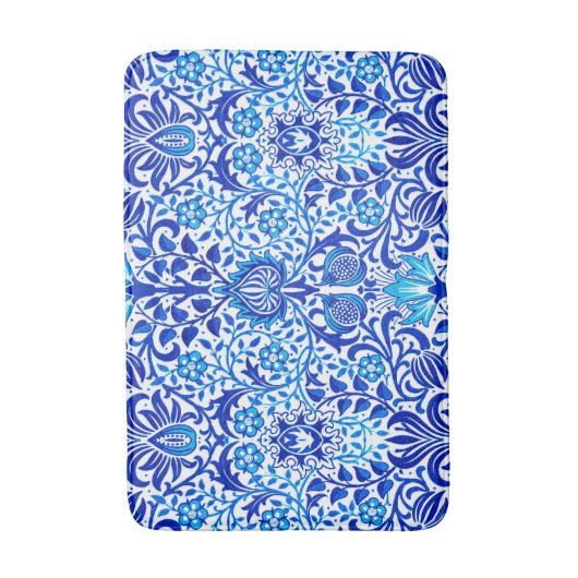 Jacobean Floral Damask, Cobalt Blue en White Badmat (Voorkant Verticaal)