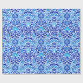 Jacobean Floral Damask, Cobalt Blue en White Cadeaupapier (Vlak)