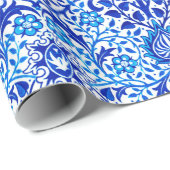 Jacobean Floral Damask, Cobalt Blue en White Cadeaupapier (Rol Hoek)