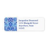 Jacobean Floral Damask, Cobalt Blue en White Etiket (Voorkant)