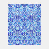 Jacobean Floral Damask, Cobalt Blue en White Fleece Deken (Voorkant)