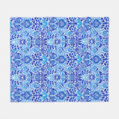 Jacobean Floral Damask, Cobalt Blue en White Fleece Deken (Voorkant (Horizontaal))