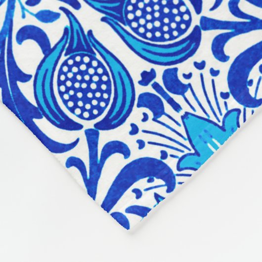 Jacobean Floral Damask, Cobalt Blue en White Fleece Deken (Hoek)