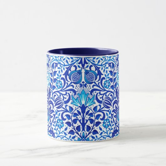 Jacobean Floral Damask, Cobalt Blue en White Mok (Midden)
