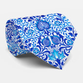 Jacobean Floral Damask, Cobalt Blue en White Stropdas (Opgerold)