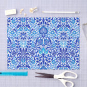 Jacobean Floral Damask, Cobalt Blue en White Tissuepapier (Craft)