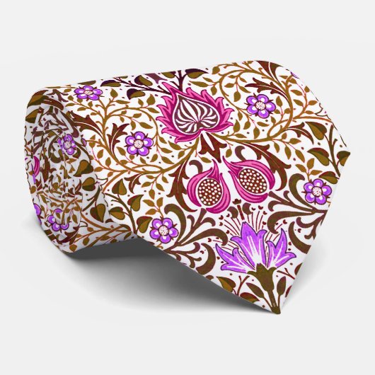 Jacobean Floral Damask, Fuchsia Violet en Brown Stropdas (Opgerold)