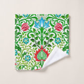 Jacobean Floral Damask, Green en Coral Red Bad Handdoek (Wasdoekje)