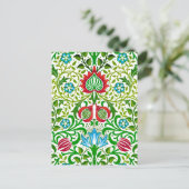 Jacobean Floral Damask, Green en Coral Red Briefkaart (Staand voorkant)