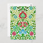 Jacobean Floral Damask, Green en Coral Red Briefkaart (Voorkant / Achterkant)