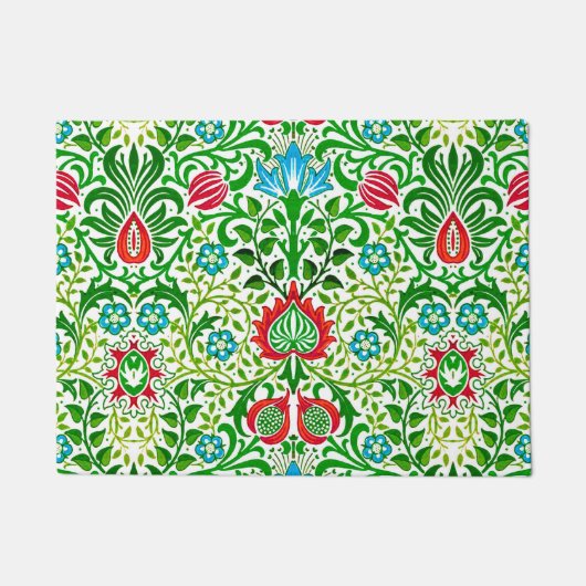 Jacobean Floral Damask, Green en Coral Red Deurmat (Voorkant)