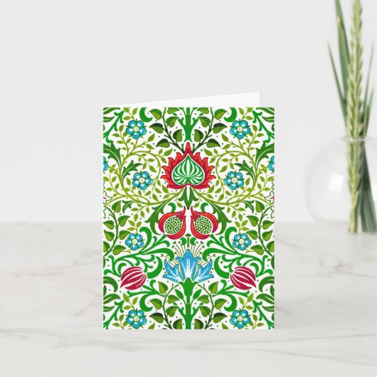 Jacobean Floral Damask, Green en Coral Red Kaart (Voorkant)