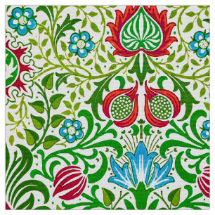Jacobean Floral Damask, Green en Coral Red Stof