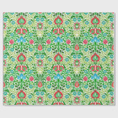 Jacobean Floral Damask, Green en Coral Red Wrappi Cadeaupapier (Vlak)