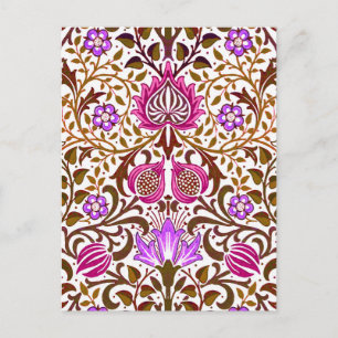 Jacobean Floral Damask, Pink, Violet en Brown Briefkaart