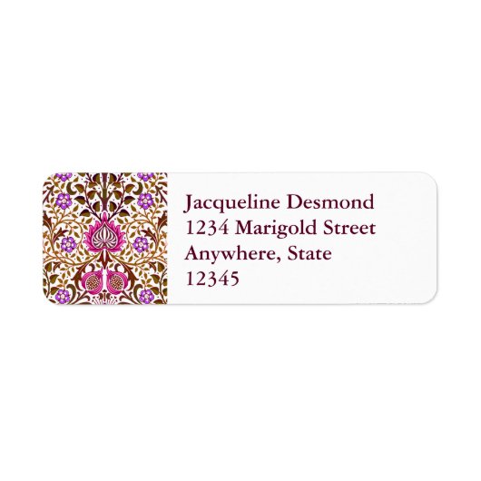 Jacobean Floral Damask, Pink, Violet en Brown Etiket (Voorkant)