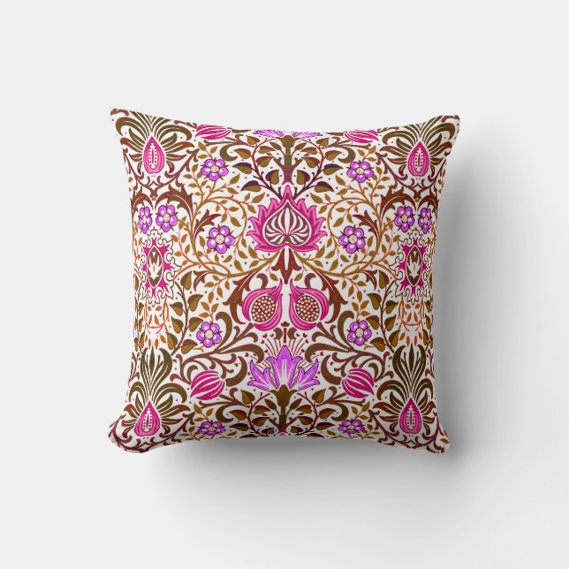 Jacobean Floral Damask, Pink, Violet en Brown Kussen (Voorkant)