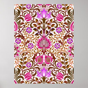 Jacobean Floral Damask, Pink, Violet en Brown Poster