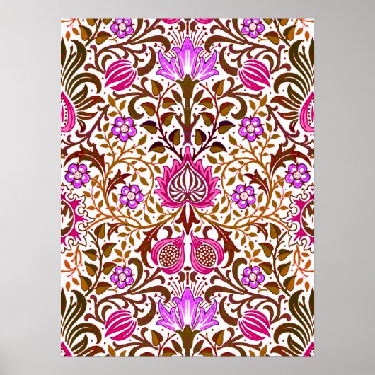 Jacobean Floral Damask, Pink, Violet en Brown Poster (Voorkant)