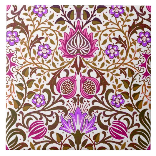 Jacobean Floral Damask, Pink, Violet en Brown Tegeltje (Voorkant)