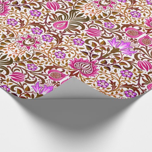 Jacobean Floral Damask, Pink, Violet en Brown Wra Cadeaupapier (Hoek)